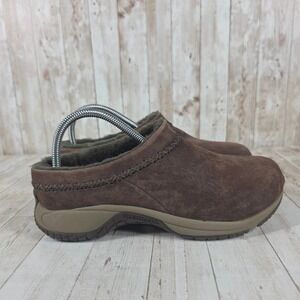 Merrell Encore Chill Stitch Chocolate Brown Suede Faux Fur Clogs Mens 9.5 J66312